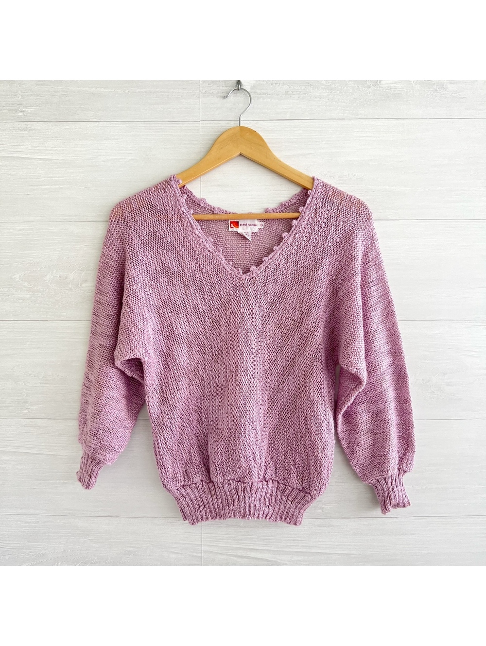 Vintage Paul Harris Purple Metallic Knit V Neck Sweater Small 80s 90s